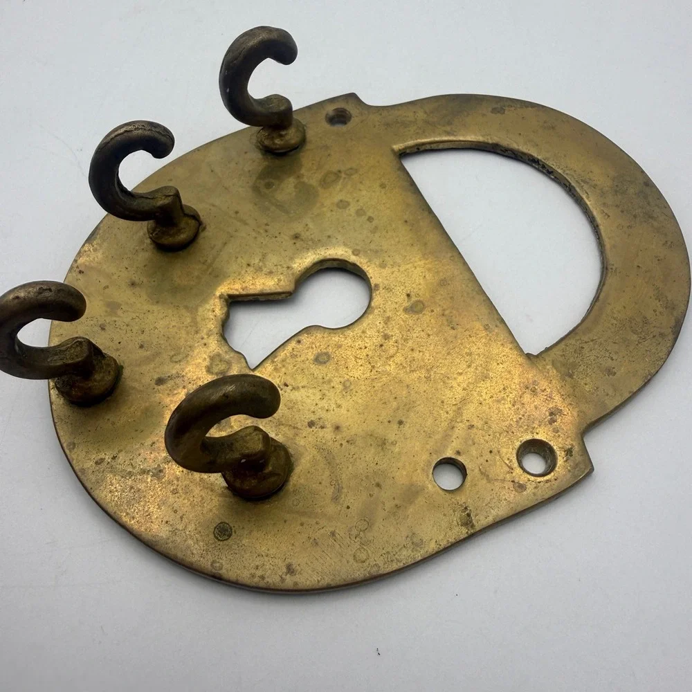 Nanco Key Rack Home Gold‎ Brass Vintage Padlock Shape Wall Mount 4 Hook